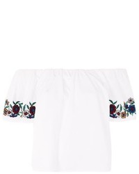 Topshop Embroidered Floral Bardot Top
