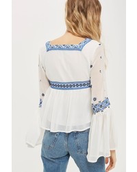 Topshop Embroidered Flute Sleeve Blouse