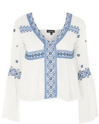 Topshop Embroidered Flute Sleeve Blouse