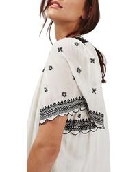 Topshop Embroidered Scallop Peasant Top