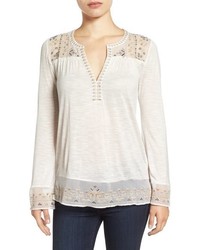 Lucky Brand Embroidered Slub Knit Top
