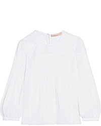 Vanessa Bruno Fantassin Lace Trimmed Embroidered Ramie And Cotton Blend Blouse White