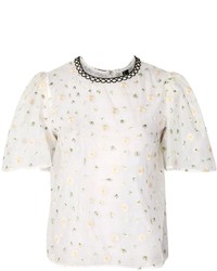Topshop Floral Embroidered Sheer Blouse