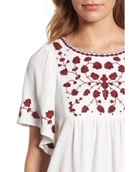 Lucky Brand Hannah Embroidered Peasant Top