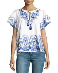 Parker Janis Embroidered Poplin Top White