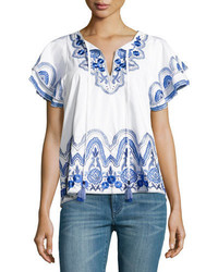 Parker Janis Embroidered Poplin Top White