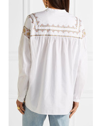Tory Burch Jayne Embroidered Cotton Poplin Blouse White