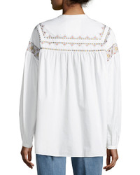 Tory Burch Jayne Long Sleeve Embroidered Peasant Top