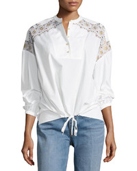 Tory Burch Jayne Long Sleeve Embroidered Peasant Top