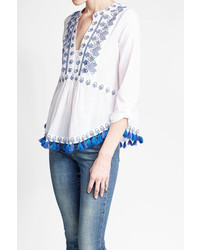 Kas New York Embroidered Cotton Top With Tassels