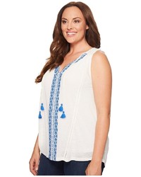 Lucky Brand Plus Size Embroidered Center Front Top Clothing