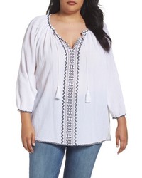 NYDJ Plus Size Embroidered Peasant Blouse
