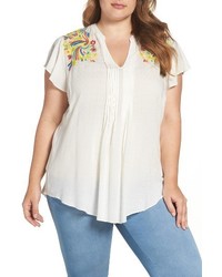 Melissa McCarthy Plus Size Seven7 Embroidered Pintuck Blouse