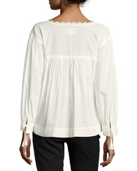 Current/Elliott The Peasant Long Sleeve Embroidered Cotton Top