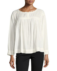 Current/Elliott The Peasant Long Sleeve Embroidered Cotton Top