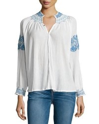 The Great The Traveler Embroidered Top Creamblue