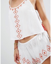 Wolfwhistle Wolf Whistle Embroidered Beach Top Co Ord