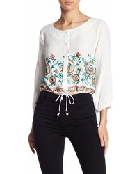 Line & Dot Floral Embroidered Button Down Shirt