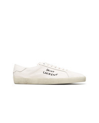 White Embroidered Canvas Low Top Sneakers