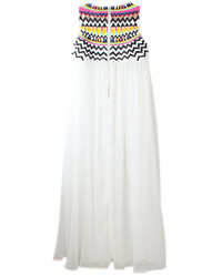 Romwe Embroidered High Waist Sleeveless Lined White Dress