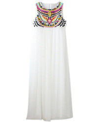 Romwe Embroidered High Waist Sleeveless Lined White Dress
