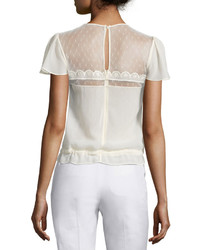 RED Valentino Bird Embroidered Short Sleeve Blouse Ivory