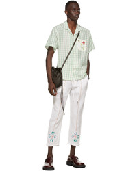 HARAGO Off White Open Woven Cotton Floral Trousers