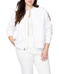 White Embroidered Cotton Bomber Jacket