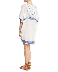 Vitamin A Isabell Lace Up Embroidered Short Caftan Coverup White