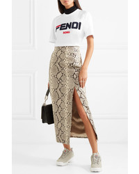 Fendi Embroidered Stretch Cotton Jersey T Shirt
