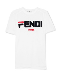 Fendi Embroidered Stretch Cotton Jersey T Shirt