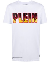 Philipp Plein Flame Logo Embroidered Cotton T Shirt