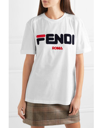 Fendi Flocked Embroidered Cotton Jersey T Shirt