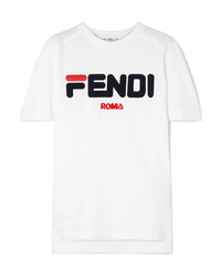 Fendi Flocked Embroidered Cotton Jersey T Shirt