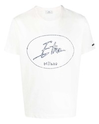 Etro Logo Embroidered Cotton T Shirt