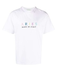 Aries Logo Embroidered Cotton T Shirt