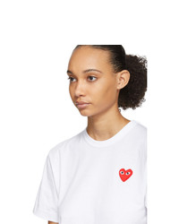 Comme Des Garcons Play White And Red Fit Heart Patch T Shirt