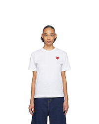 Comme Des Garcons Play White And Red Fit Heart Patch T Shirt