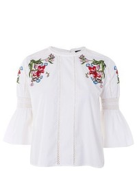 Topshop Embroidered Flare Sleeve Top