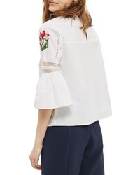 Topshop Embroidered Flare Sleeve Top