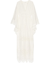 Anna Sui Crochet Trimmed Embroidered Cotton Maxi Dress White