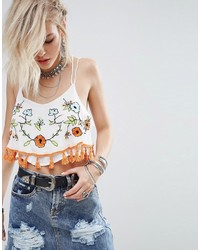 Glamorous Cami Crop Top With Delicate Embroidery And Tassel Trim