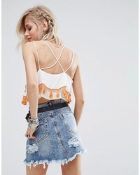 Glamorous Cami Crop Top With Delicate Embroidery And Tassel Trim
