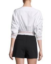 Tibi Cora Embroidered Cotton Cropped Top