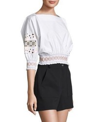 Tibi Cora Embroidered Cotton Cropped Top