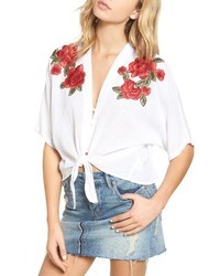 Rails Thea Embroidered Tie Front Crop Top