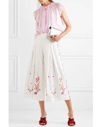 Temperley London Lysander Cropped Embroidered Crepe Wide Leg Pants White