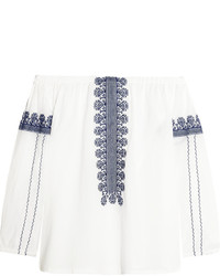 Madewell Folktale Off The Shoulder Embroidered Cotton Poplin Top White