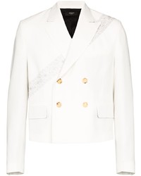 White Embroidered Double Breasted Blazer