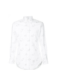Thom Browne Half Drop Toy Icon Embroidered Classic Long Sleeve Oxford Shirt